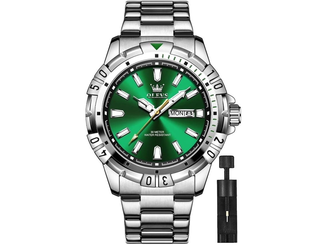 Lurelia Relógio Mecânico Masculino, Movimento De Quartzo, Analógico, Cronógrafo, Data/calendário, Luminoso, Duplo Fuso/mostrador, 42 Mm, Abs, Verde