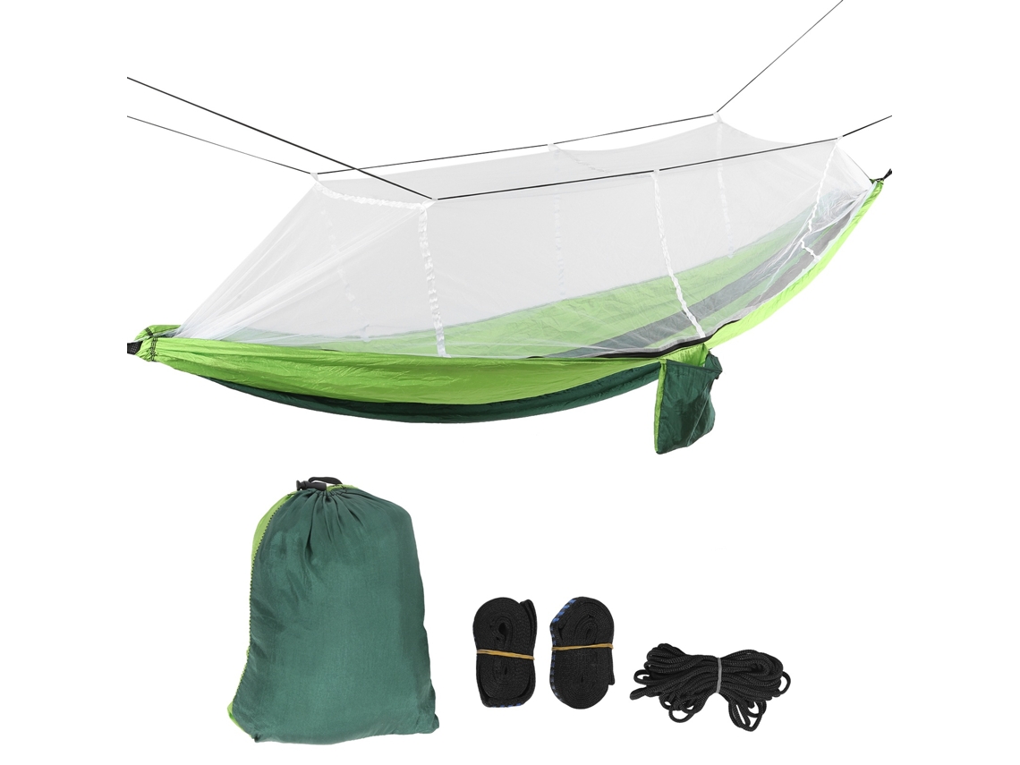 Rede De Campismo Lurelia Para 2 Pessoas 260x140cm, 300kg Com Mosquiteiro, Correias, Cor Verde Escuro/verde Fruta