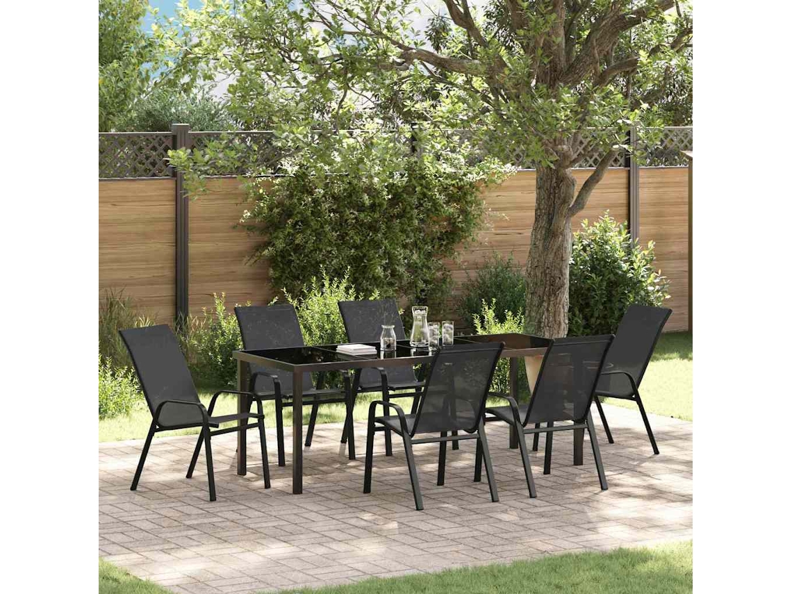 Vidaxl Conjunto De Jantar Para Jardim 7 Pcs Preto
