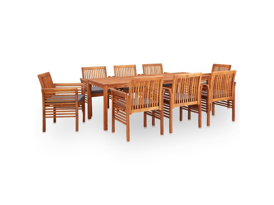 Conjunto Jantar Exterior 9 Pcs C/ Almofadões Acácia Maciça Dkd Home Decor