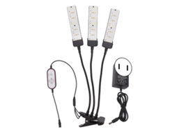 Lâmpada de Crescimento LED com 3 Cabeças, Timer e Base Antiderrapante para Plantas Suculentas USB Plug S/MARCA