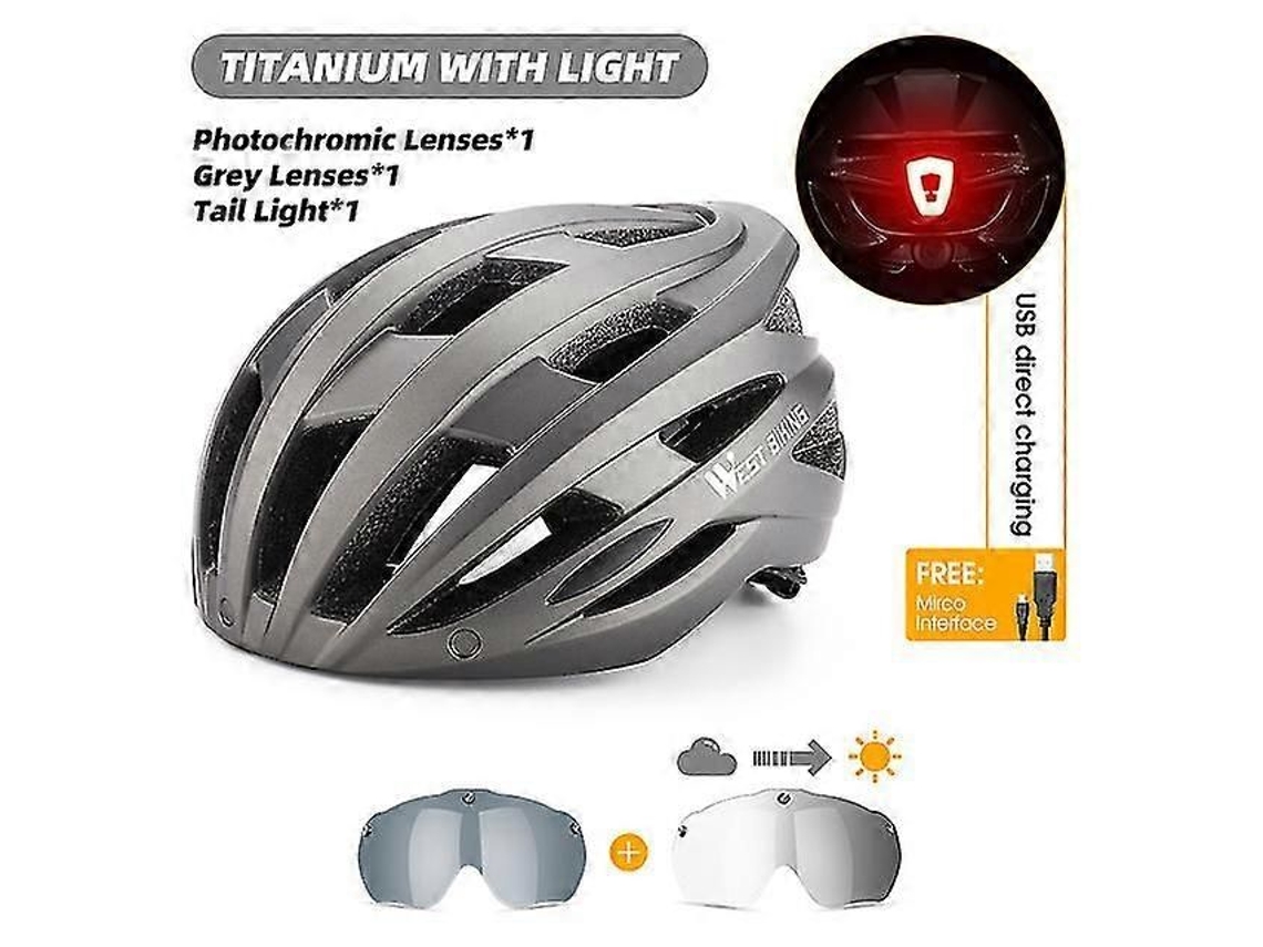 Capacete De Ciclismo Unissex Com Lanterna Traseira, Óculos De Proteção E Viseira Solar. Ideal Para Bicicletas De Montanha, Estrada, Elétricas E M