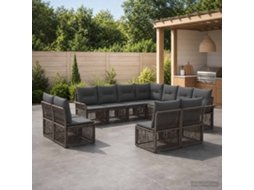 Vidaxl Conjunto De Sofá De Jardim 11 Unid. Cinzento Vime Pe
