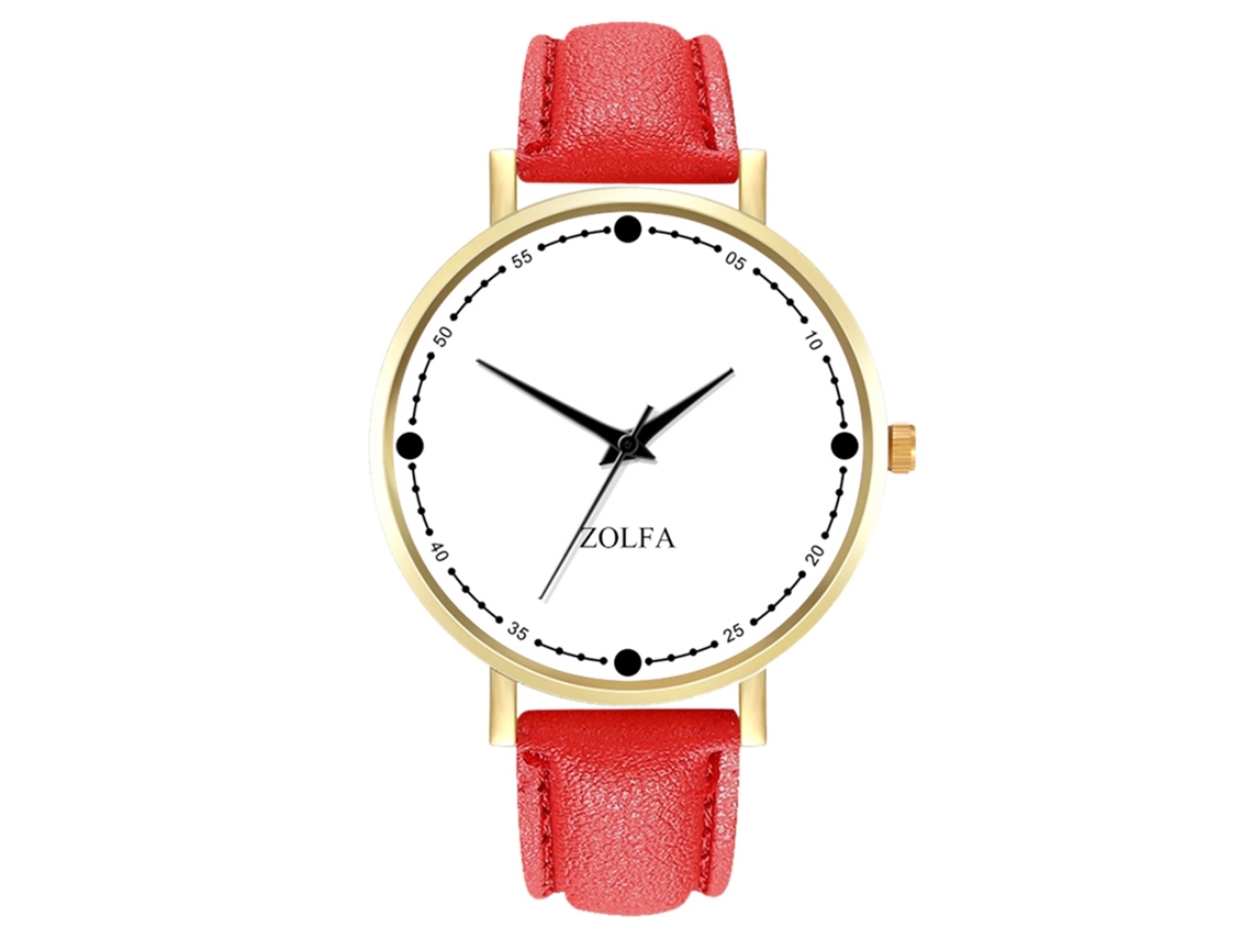 Relógio de pulso casual e moderno para casais, em couro PU com mecanismo de quartzo e pulseira vermelha.