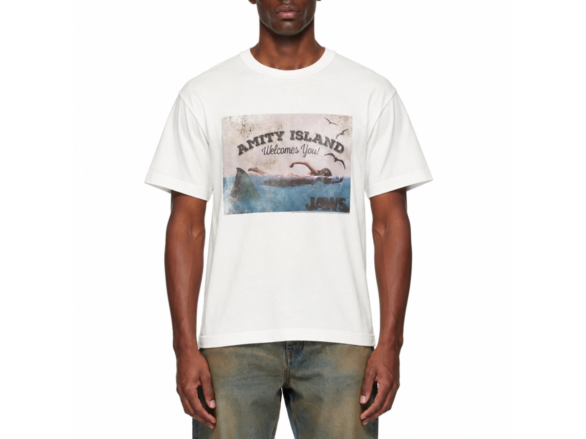 Rockinstone Jaws Movie Welcome White Adult T-shirt Size:xl