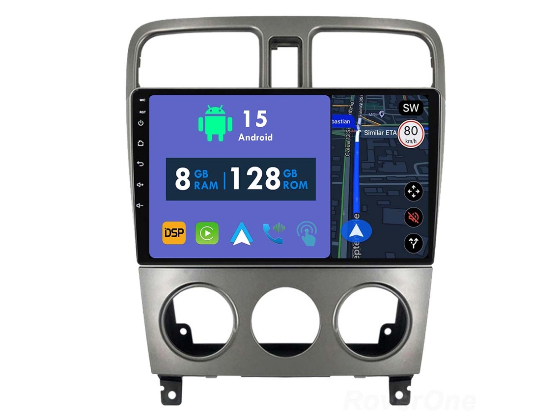 Auto Rádio Carro Bluetooth Autoradio 8GB RAM 128G ROM CarPlay Navegação GPS Ecrã Táctil RoverOne para Subaru Forester SG 2002-2008  