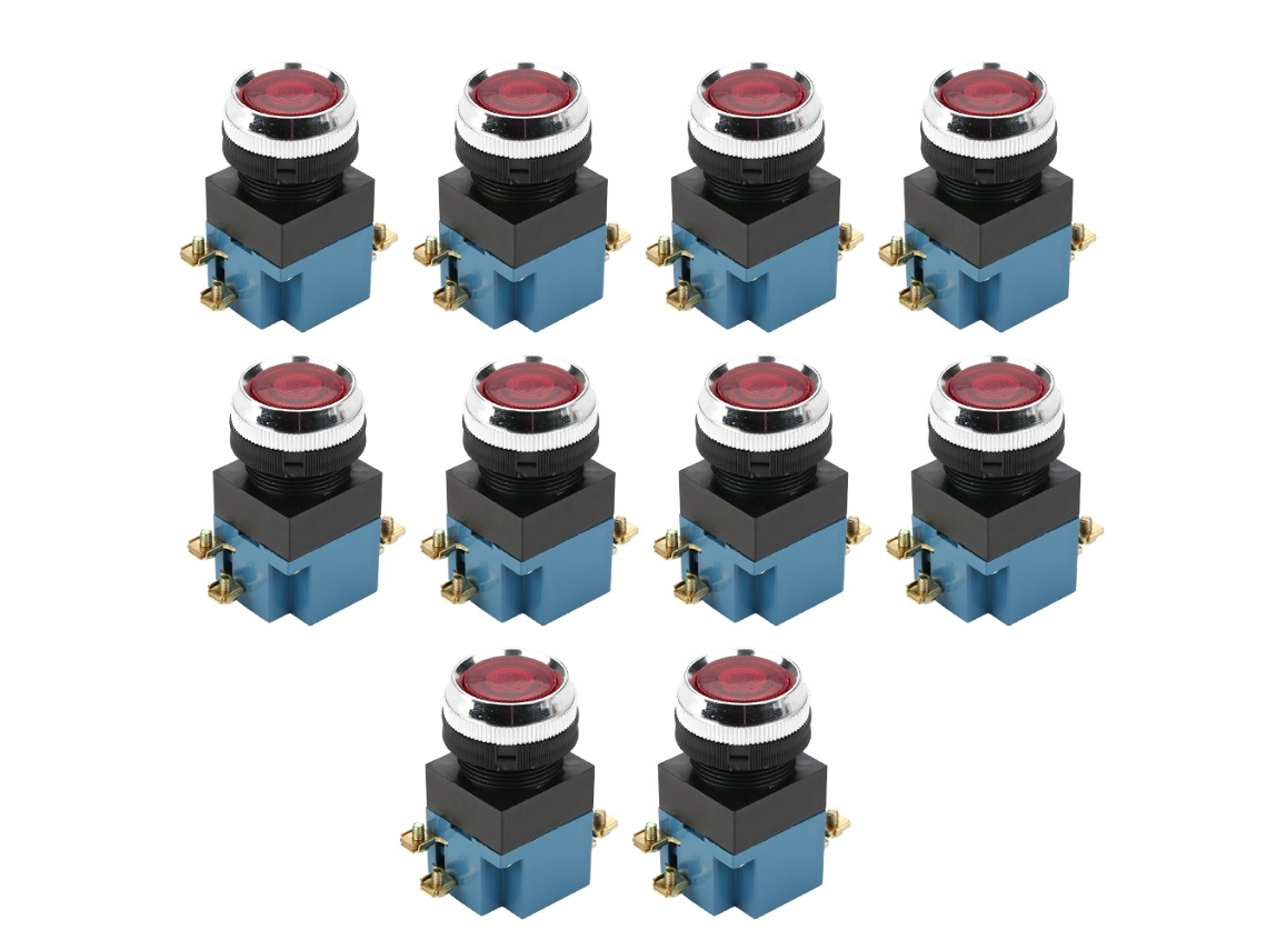Interruptor De Botão Push Auto-reset Flat Round 1no 1nc 25mm La19-11 Vermelho 10pcs