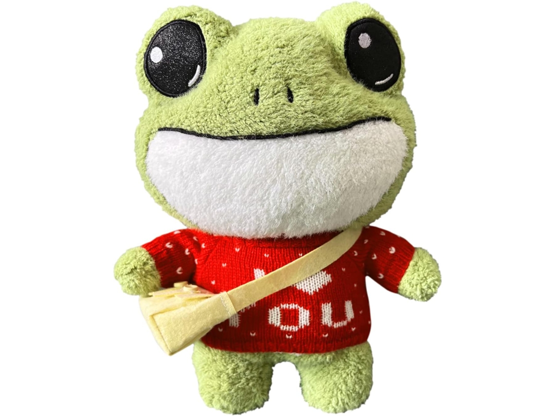 Sapo de Pelúcia de Pelúcia de Sapo de 11,8 Polegadas Pelúcia de Sapo Verde de Desenho Animado Macio e Fofo com Panos e Bolsa Sapo de Pelú JEDBESETZT