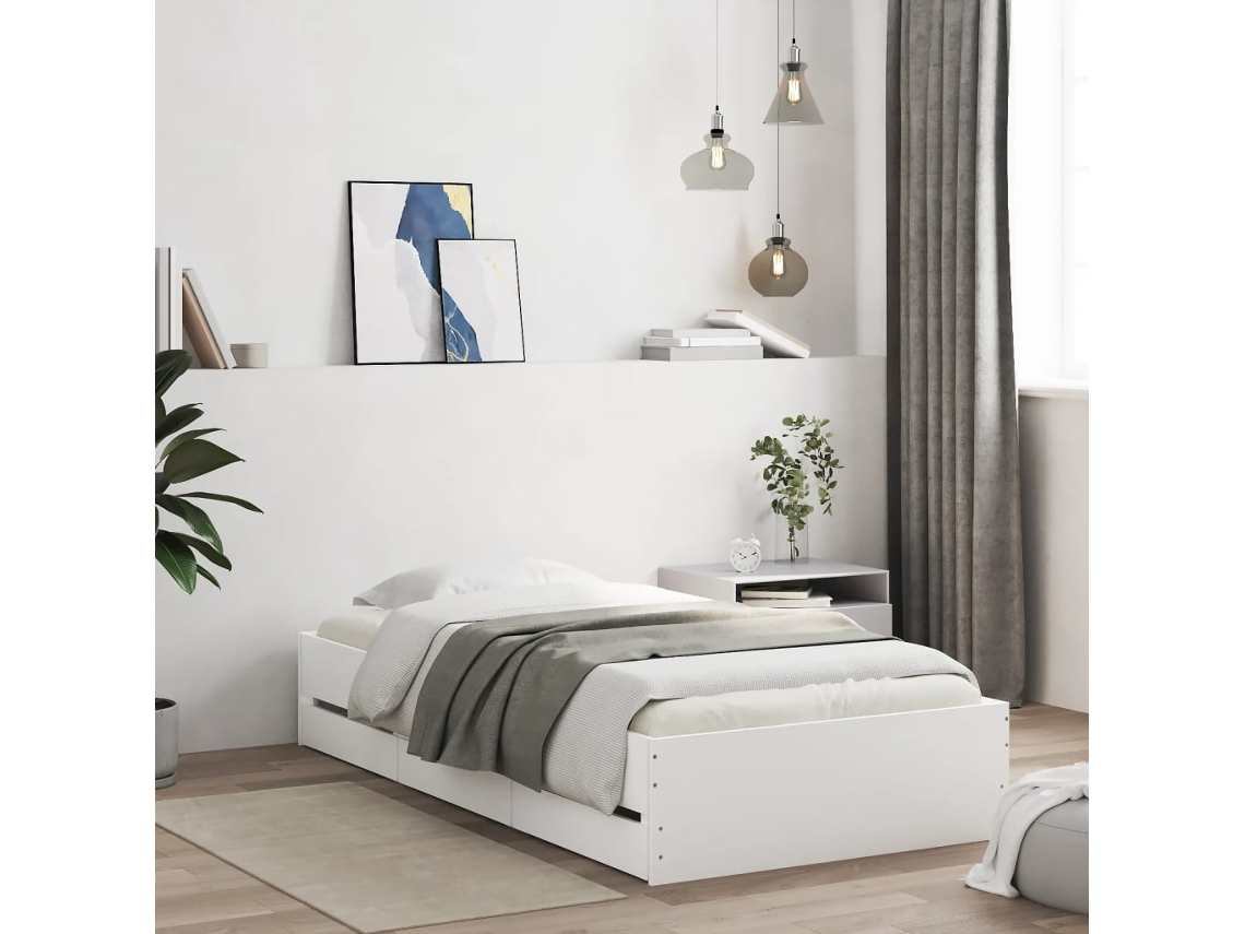 Estrutura Cama C/ Gavetas 75x190 Cm Derivados De Madeira Branco