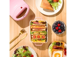 Sanduicheira Elétrica Portátil, Máquina Multifuncionais Doméstica, Antiaderente, Café Da Manhã, Waffle, Assadeira, Pote, Cor Rosa E Vermelha Trimtide