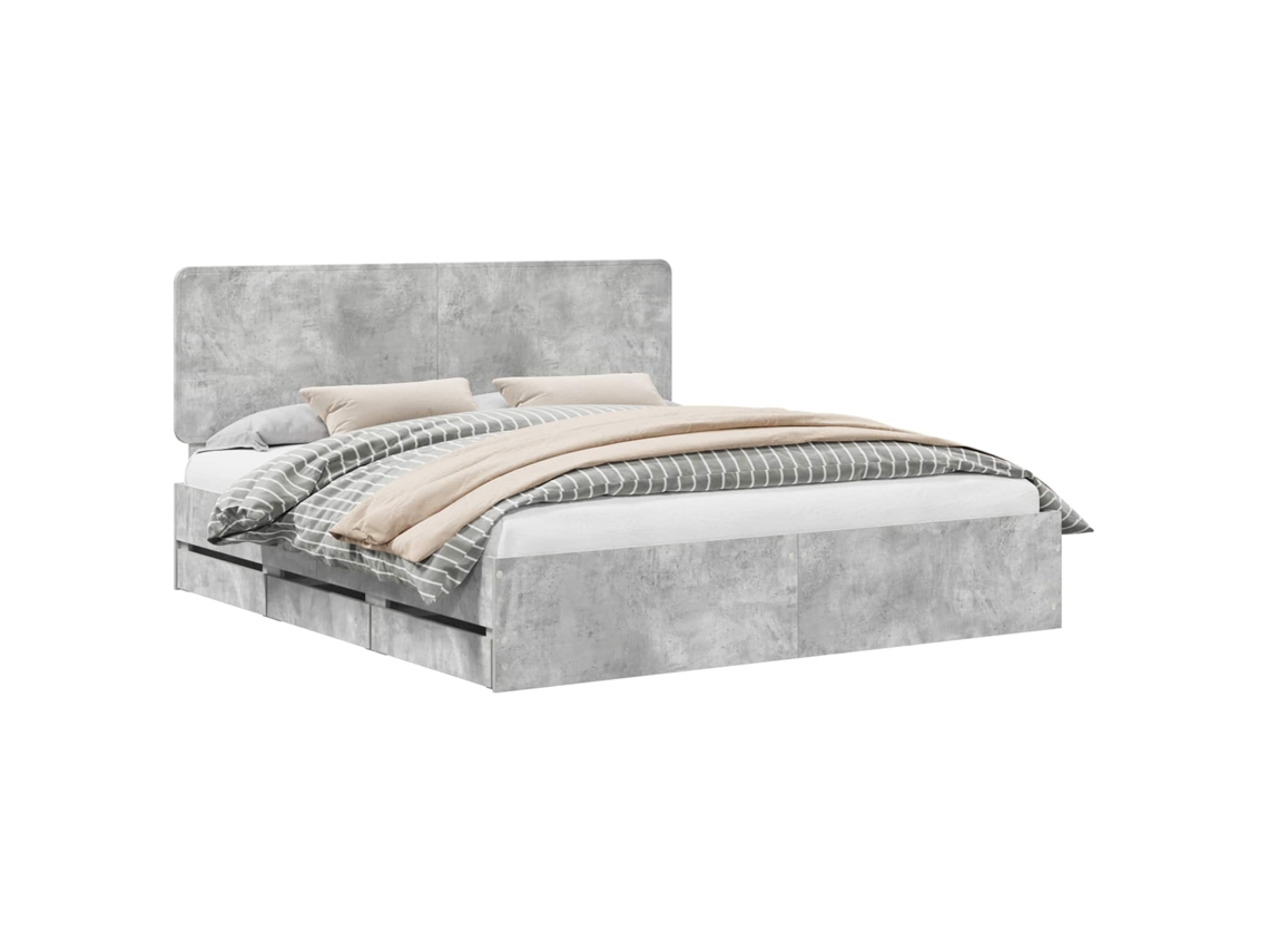 Cama De Casal | Camas Para Quarto | Estrutura Da Cama Cinzento 180 X 200 Cm Madeira De Engenharia