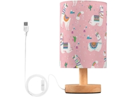 Abajur De Cabeceira Mnsruu Cute Llama Led Porta Carregamento Usb Cúpula Em Tecido Linho Para Quarto, Sala De Estar E