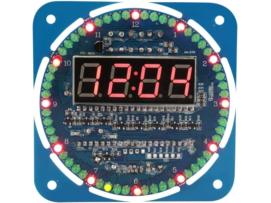 KOFIHETY Kit Eletrônico Faça Você Mesmo Com Visor Em Tempo Real, Relógio Digital Multifuncional Com Medição De Temperatura, Relógio Led Em Formato De Coração P