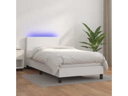 Vidaxl Cama Box Spring C/ Colchão/led 80x200cm Couro Artificial Branco