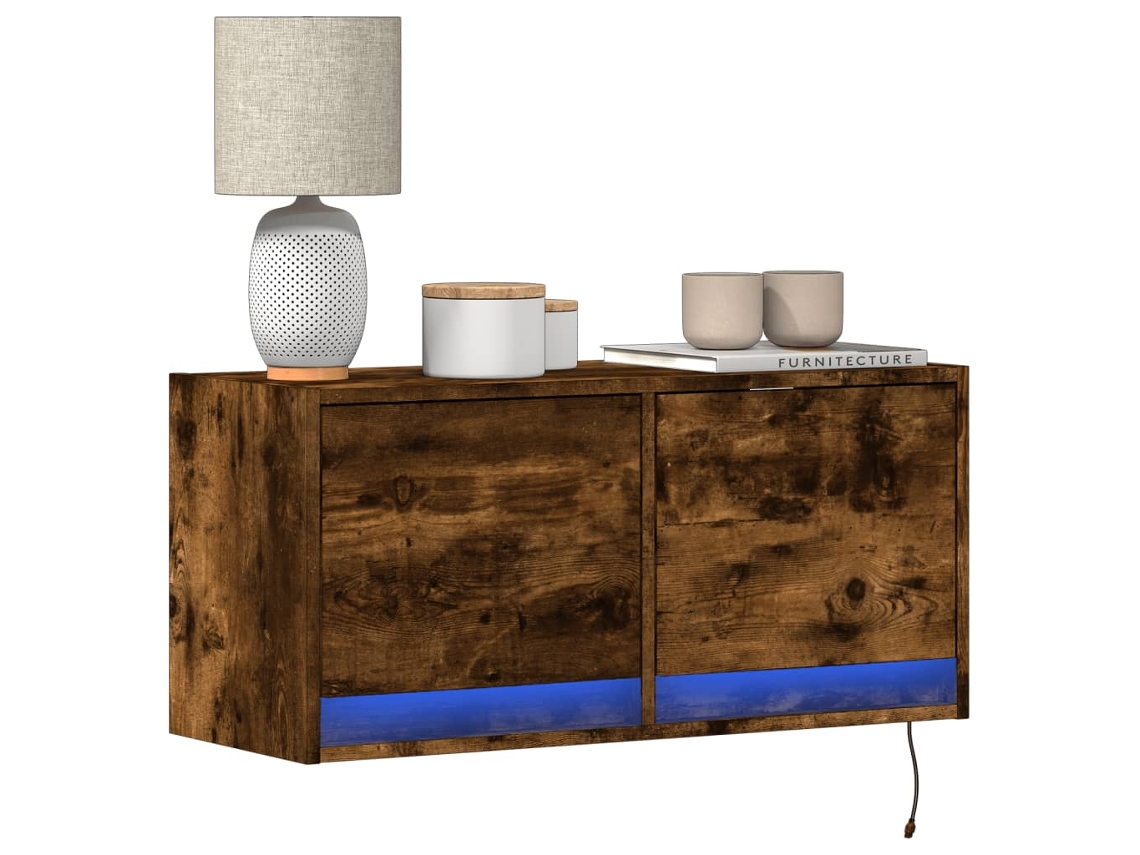 Vidaxl Móvel De Parede P/ Tv C/ Luzes Led 80x31x35 Cm Carvalho Fumado