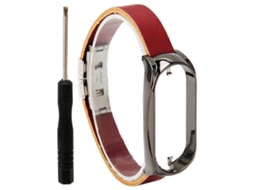 Cinto De Couro Pu Aço Inoxidável Bumper Para Mi Band 7 Marrom Preto