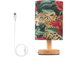 Abajur De Cabeceira Rosa Com Estampa Leopardo Para Quarto, Com Portas De Carregamento Usb C, Luminária De Mesa Cabeceira