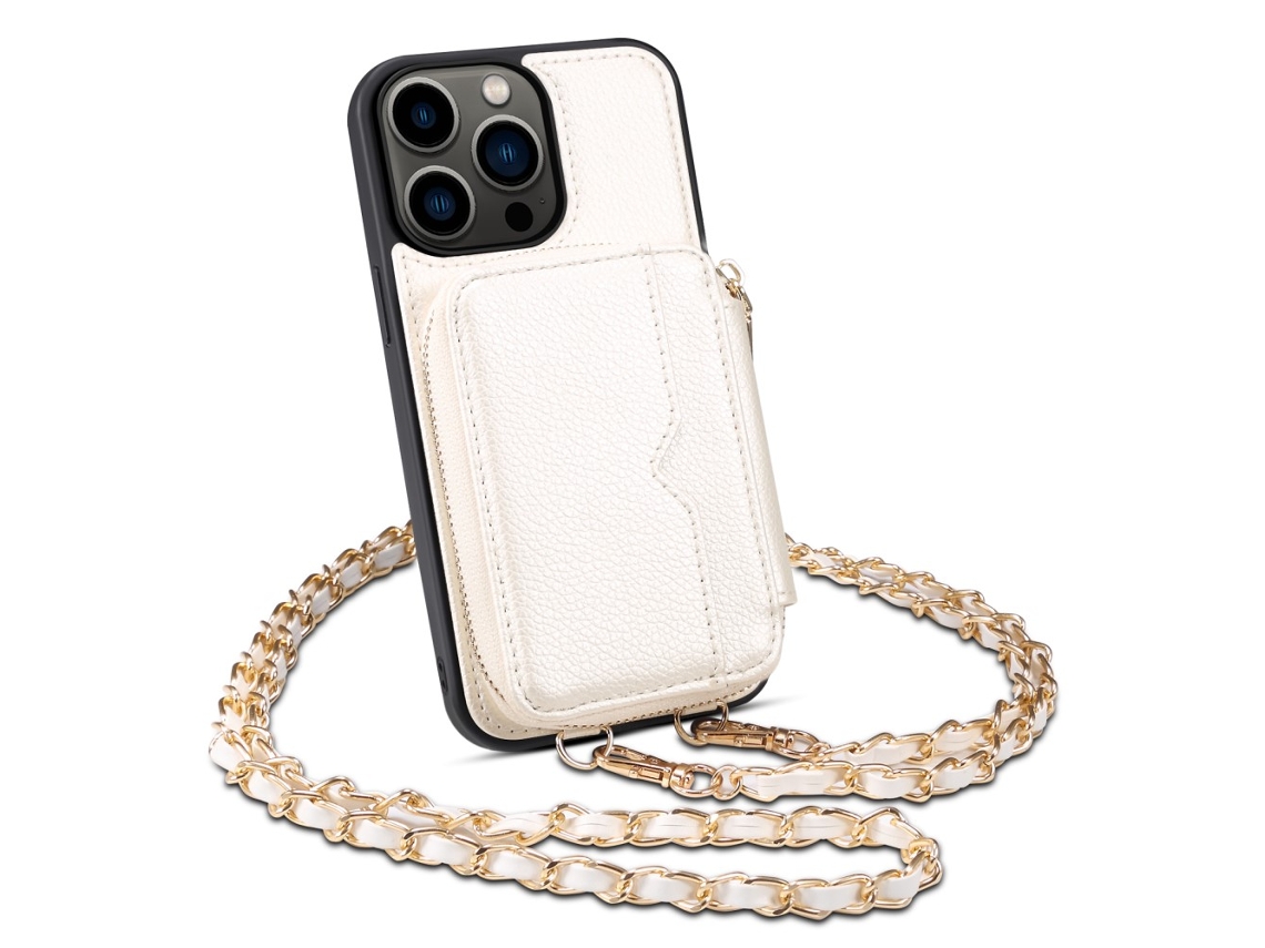 Capa Pega Inch Para Iphone 13 Pro Pele Sintética Com Porta-cartões Branco