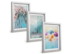 Composição De Quadros Flores, Padrões De Fundo Pastel Espelharte (3 Peças 20x30 Cm)
