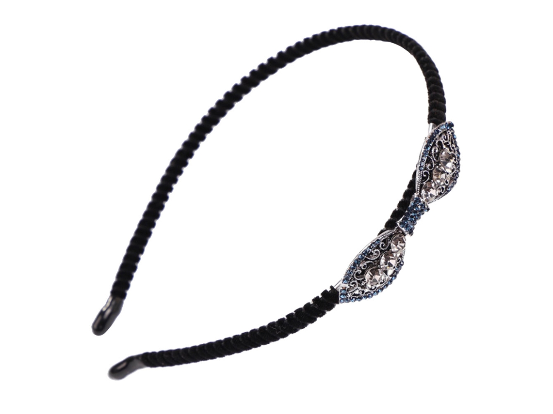Tiara De Flanela Antiaderente Com Strass Prata Azul Escuro