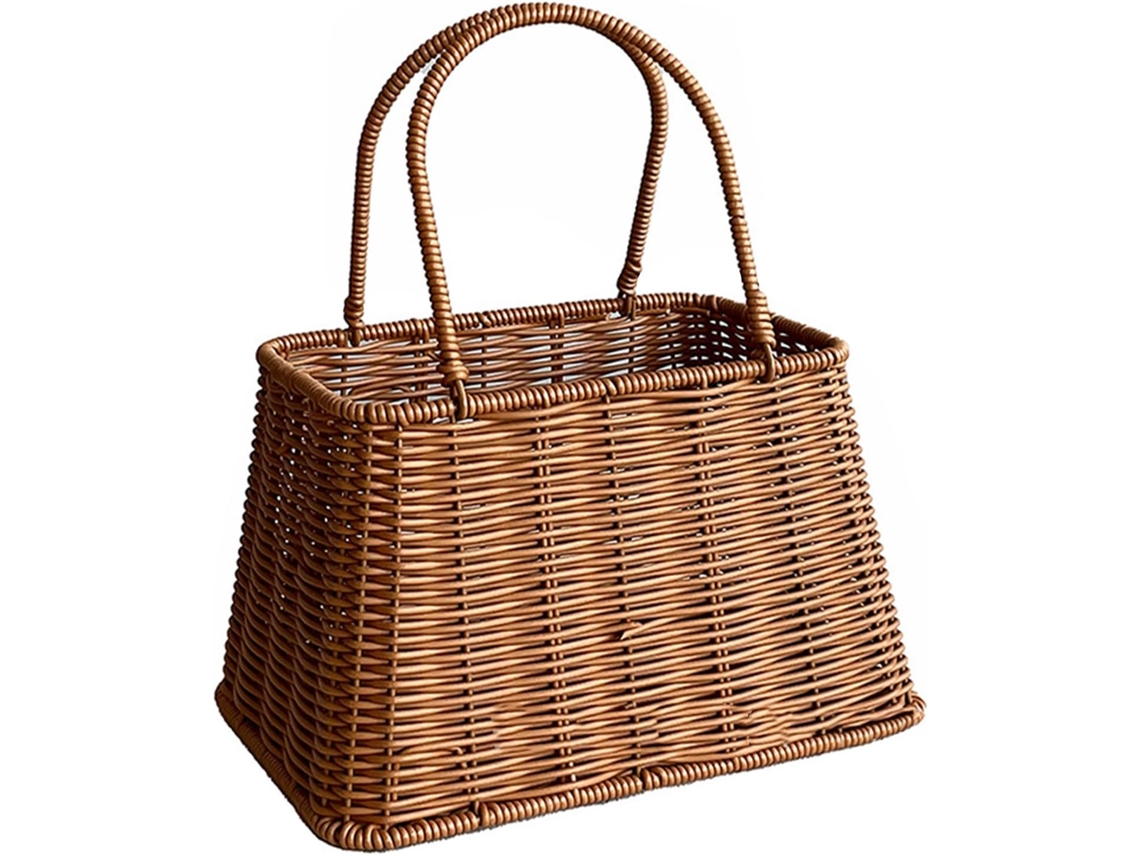 Cesta Rústica De Plástico Imitando Rattan