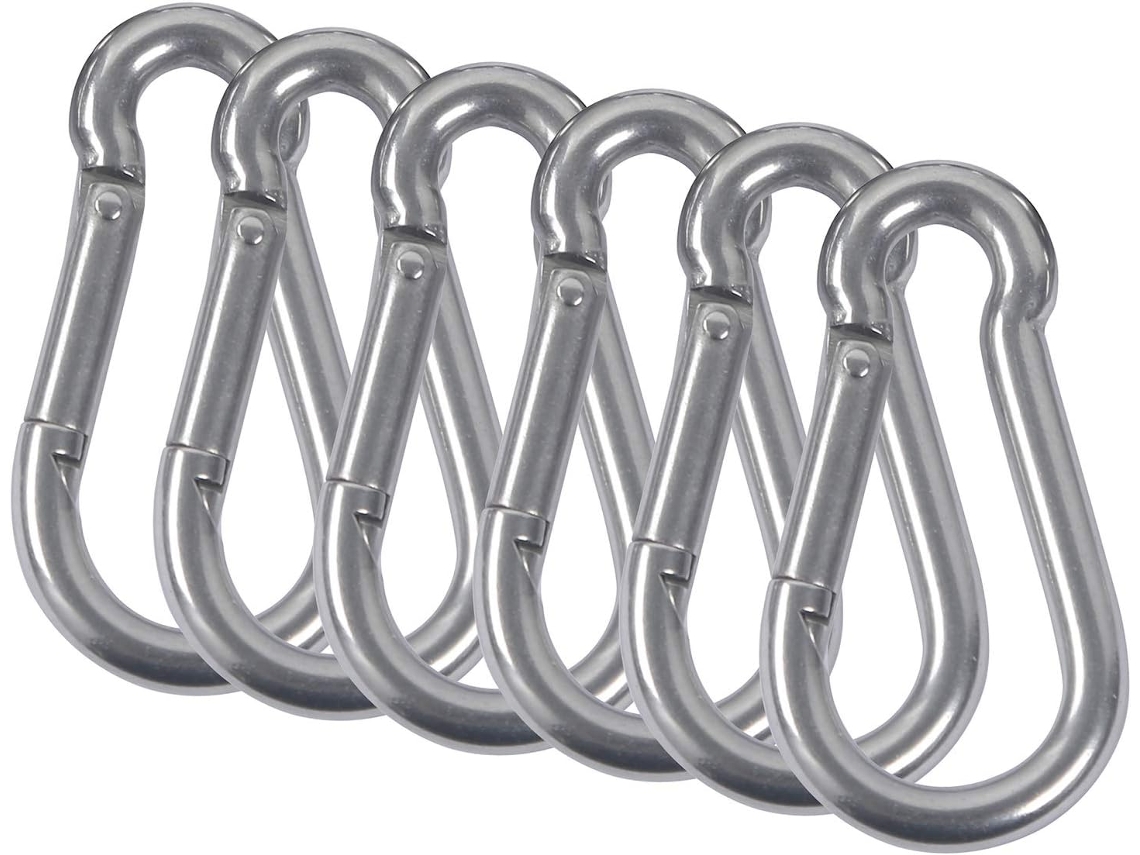 MEOIRUERY 6pcs Mosquetões M5 Em Aço Inoxidável 304 Com Mola Para Campismo, Trabalho Em Altura, Barraca E Balanço