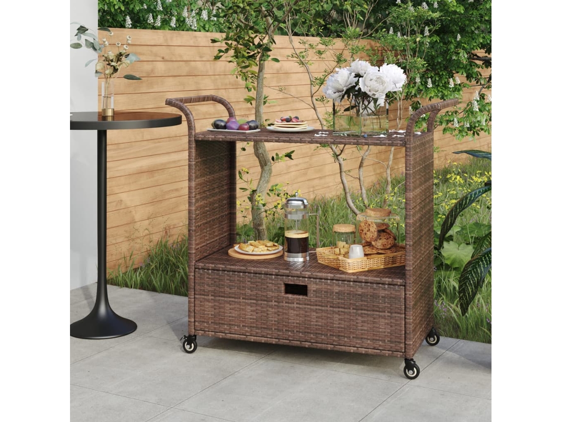 Vidaxl Carrinho De Bar Com Gaveta 100x45x97 Cm Vime Pe Castanho