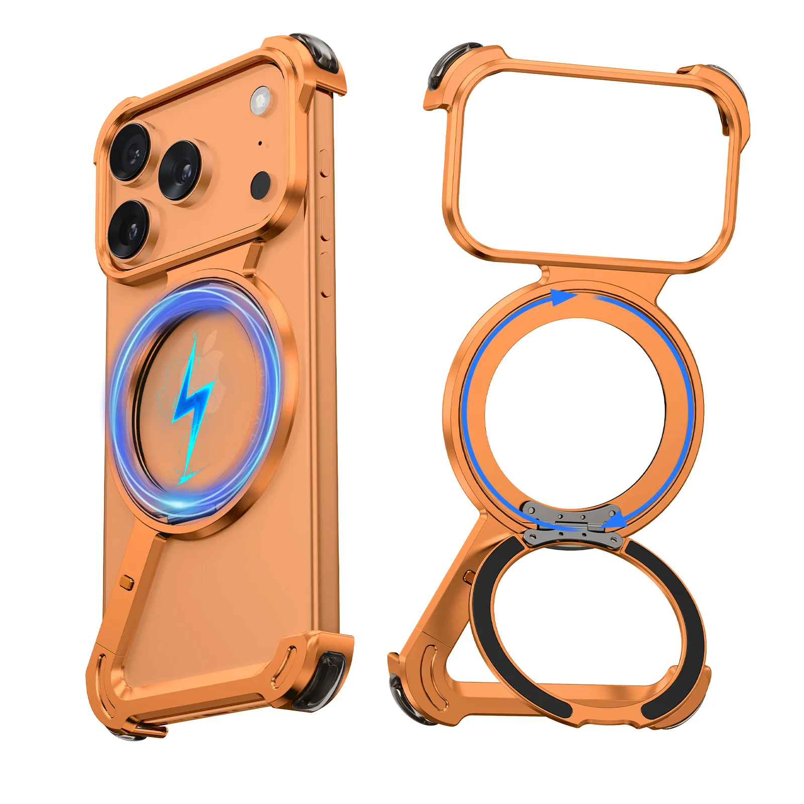 Capa Para Iphone 17 Pro Max (laranja), Compatível Com Carregamento Sem Fio Magsafe E Com Suporte Giratório De 360°.