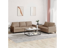 Vidaxl 2 Pcs Conjunto Sofás C/ Almofadões Couro Artif. Cor Cappuccino