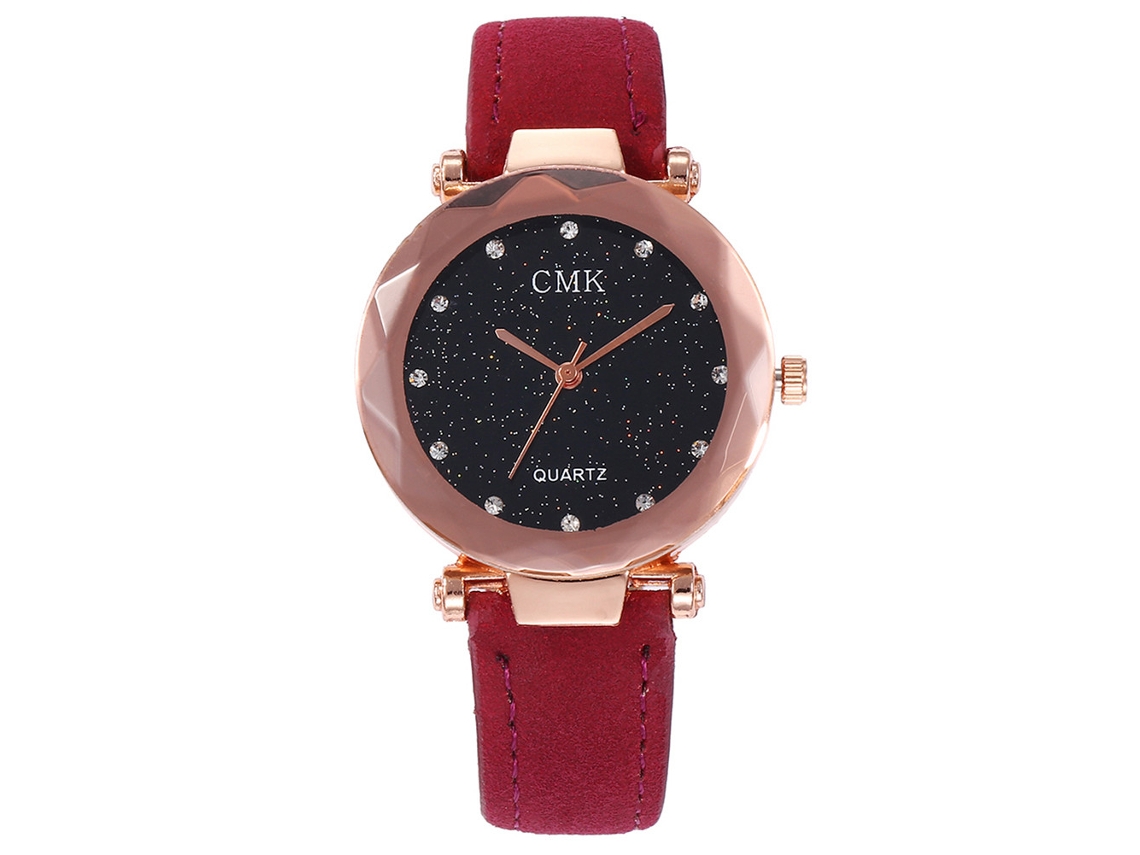 Relógio de Pulso Feminino Casual com Quartzo e Strass em Pulseira Pu (vermelho)