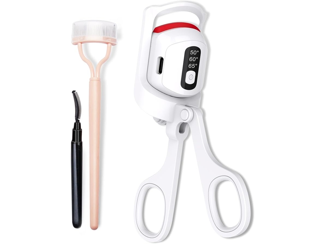 Curler de Cílios Aquecido, Exibição de Temperatura Curler de Cílios Aquecido com Ferramenta Separadora e Escova STELASPLEN (branco)