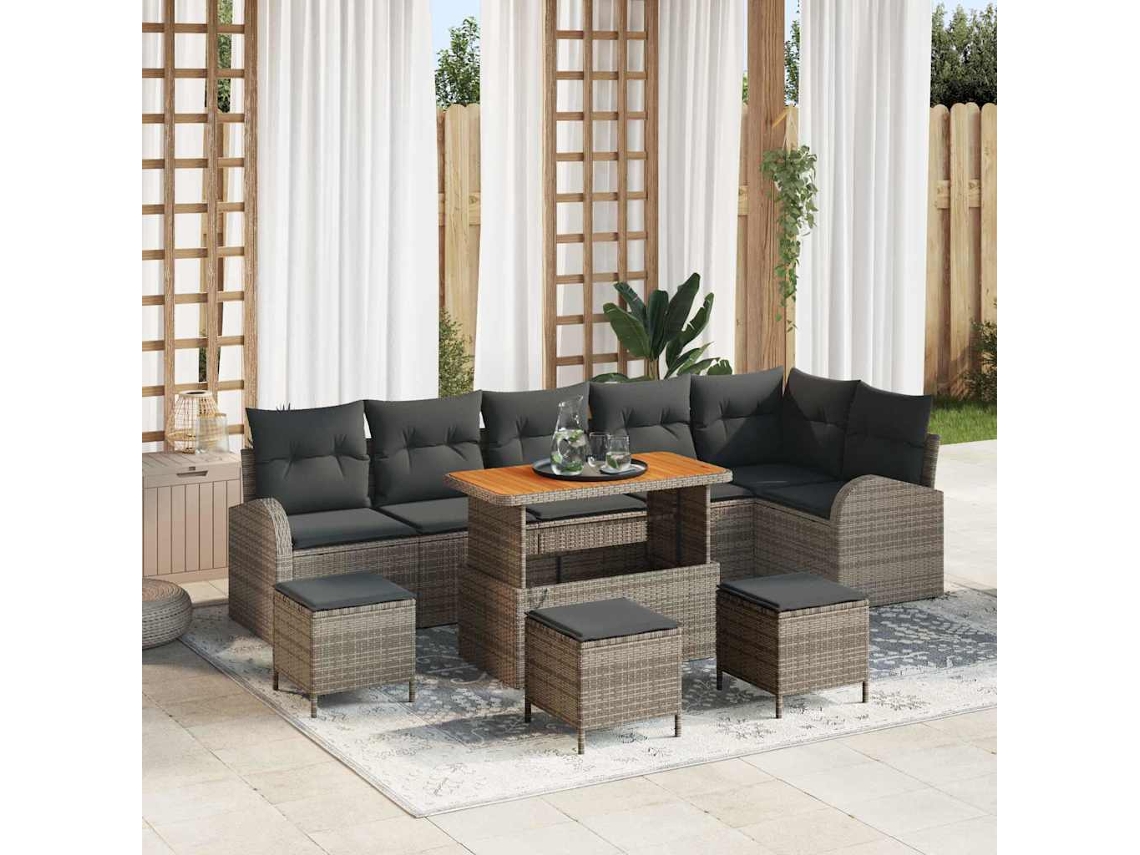 Vidaxl Conjunto De Sofá De Jardim 10 Unid. 9-número De Lugares Cinzeto