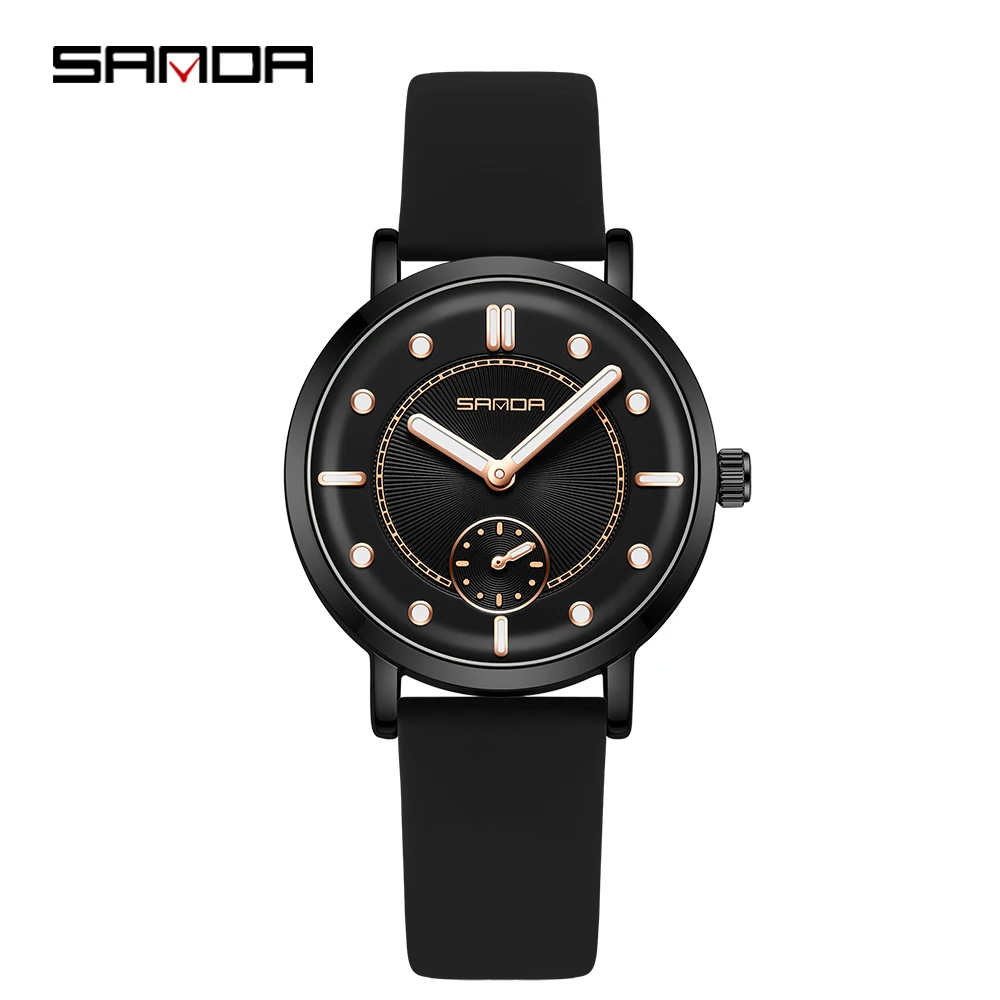 Relógio de quartzo (preto), modelo Prova D'água, com pulseira de couro e design luminoso.