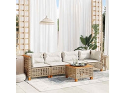 Vidaxl 5 Pcs Conjunto De Sofás P/ Jardim Com Almofadões Vime Pe Bege