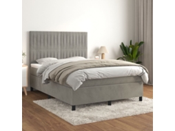 Cama Com Molas/colchão 140x190 Cm Veludo Cinzento-claro