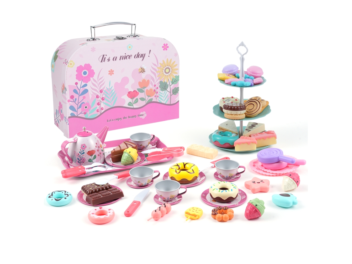 Conjunto De Chá Para Crianças 68 Peças Com Tema Floral Para Meninas Brincar De Chá Afternoon Tea Acessórios De Mesa Armazenamento Portátil