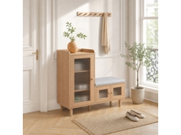 Sapateira natural YCONE 100x35x90 cm com banco almofadado e portas de vidro