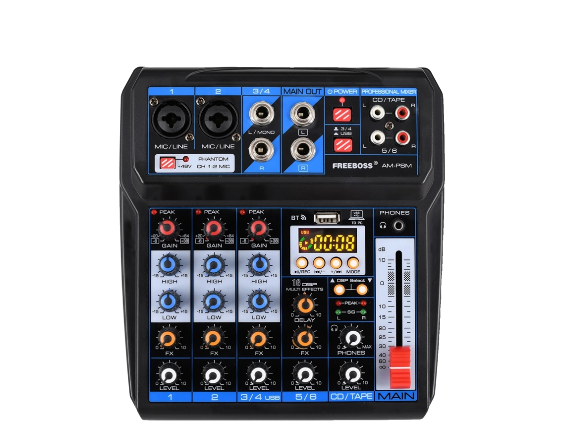 Mixer De Áudio, 6 Canais, Conectividade Bluetooth,eu Plug Oem