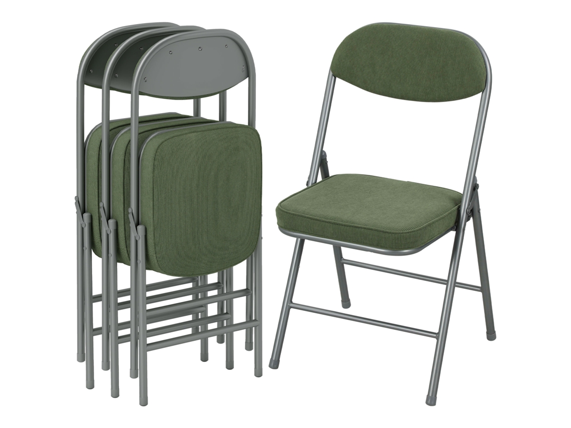 Conjunto de 4 Cadeiras Dobráveis, Portáteis, Assentos e Encostos Acolchoados em Veludo Cotelê Verde TOPBRICO