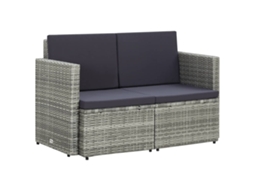 Sofá De Jardim De 2 Lugares Com Almofadões Vime Pe Cinza Dkd Home Decor