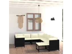 Vidaxl 9 Pcs Conjunto Lounge De Jardim C/ Almofadões Vime Pe Preto