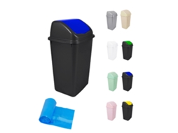 Cubo De Basura Con Tapadera Basculante - 15l / 25l / 30l / 50l - Papelera Ideal Para Cocina, Baño Y Oficina Azul - Negro 30 L + Bolsas