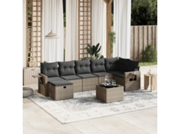 Vidaxl 8 Pcs Conjunto Sofás De Jardim C/ Almofadões Vime Pe Cinzento
