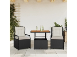 Vidaxl 3 Pcs Conjunto de Jantar P/ Jardim C/ Almofadões Vime Pe Preto