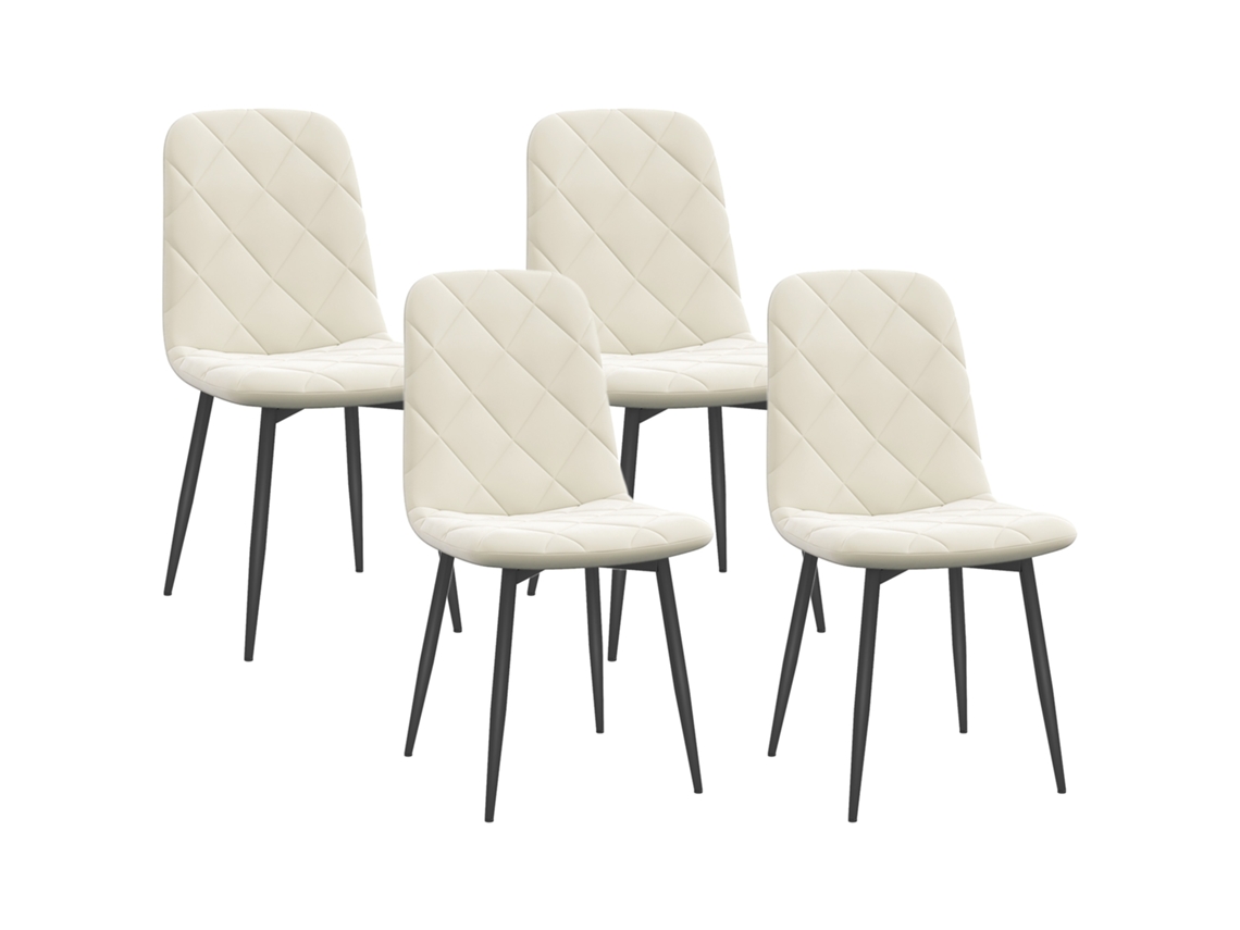 Conjunto de 4 Cadeiras de Jantar Estofadas, Veludo, Creme S/MARCA