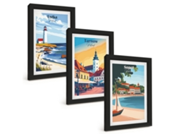 Composição De Quadrosvistas Da Cidade De Ustka, Tarnów E Sopot Moldura Preta Pinturas De Quarto Espelharte (3 Peças 20x30 Cm)
