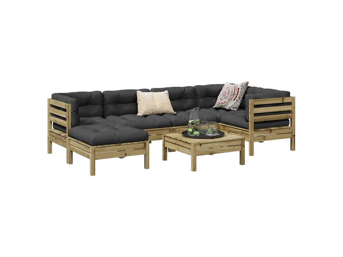 Vidaxl 7 Pcs Conjunto Sofás De Jardim C/ Almofadões Pinho Impregnado