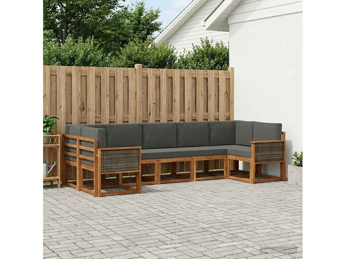 Vidaxl Conjunto De Sofás Para Exterior 7 Pcs Natural E Antracite