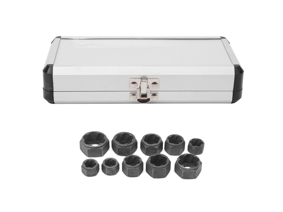 Kit Extrator De Porcas E Parafusos Danificados, Liga Alumínio, Conjunto 10 Peças
