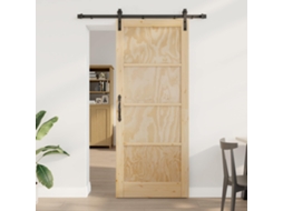 Vidaxl Porta Deslizante Natural 86 X 211 Cm Madeira De Pinho Maciça